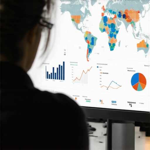Person analyzing local SEO data on computer with maps and graphs.