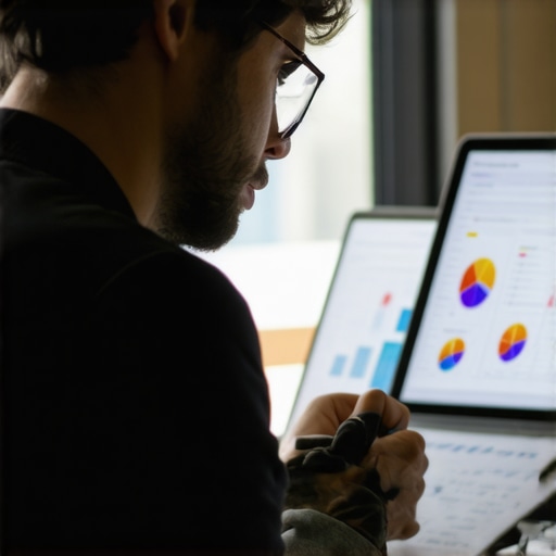 Business owner reviewing local SEO analytics with maps and data tools.