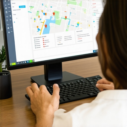 Analyzing Maps Audit Results for Local SEO Business owner reviewing maps audit data on a computer for SEO improvement.