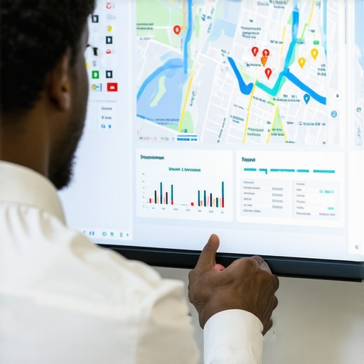SEO analyst reviewing detailed local map analytics on a computer screen