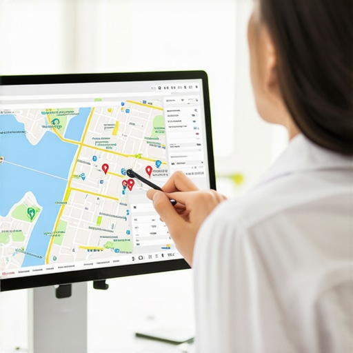 Person reviewing digital map and SEO data for local GMB rankings.