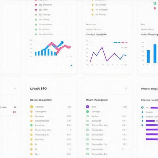 Screenshot of a local SEO management dashboard showing analytics, reviews, and profile updates.