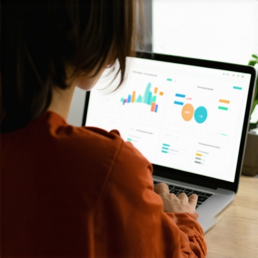 Person managing Google My Business profile on laptop with SEO tools.