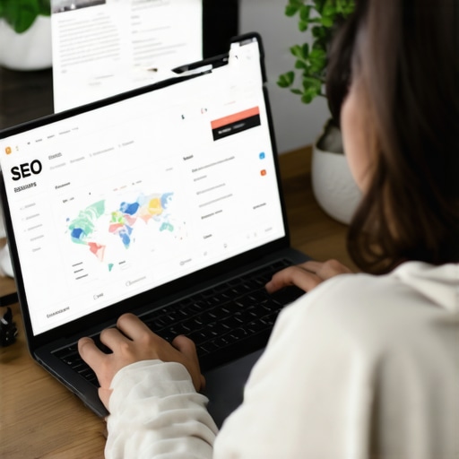 Person analyzing local SEO data on a laptop with maps audit software open.