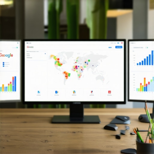SEO specialist reviewing maps audit and optimization strategies on multiple monitors