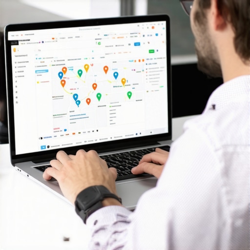Analyzing Local SEO Using Maps and Tools Person reviewing Google Maps and SEO analytics tools on a laptop for local business