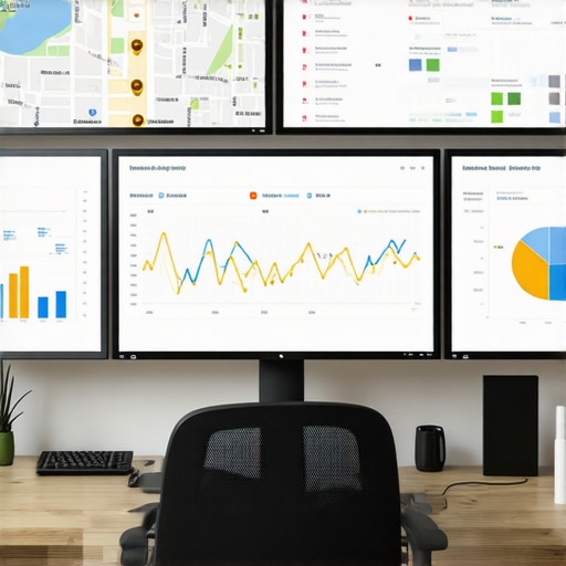 Digital SEO Workspace with Maps and Analytics Modern workspace with screens showing Google Maps, analytics, and SEO tools for ongoing local SEO management.