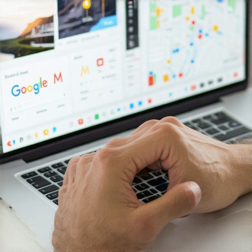 Person working on GMB optimization with analytics and maps on laptop screen.