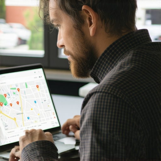 Maintaining Maps Optimization Tools Business owner managing maps audit reports on laptop for consistent local SEO performance.
