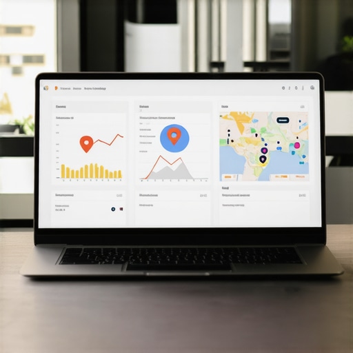 Laptop screen showing Google Maps and local SEO analytics