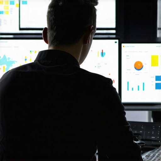 Automated SEO Monitoring Dashboard An SEO analyst reviewing maps audit reports on computer screens.