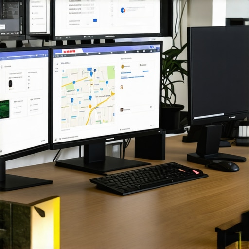 Maintaining Your Local SEO Toolkit Person reviewing SEO analytics dashboards on computer screens for local search optimization.