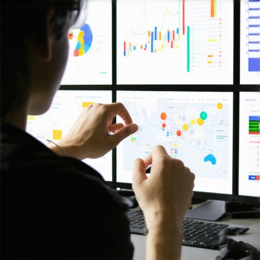 Person reviewing digital maps and data charts for local SEO.