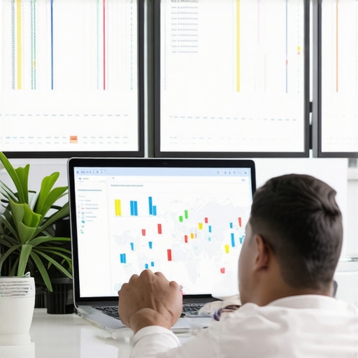 Person reviewing maps and GMB profiles on multiple screens