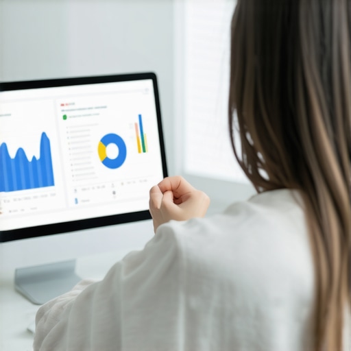 Person analyzing GMB profile data on a laptop with charts