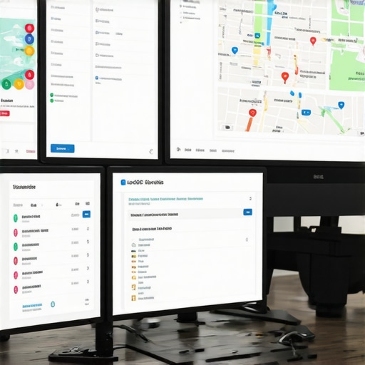 Person monitoring local SEO dashboards and tools for map optimization and verification.