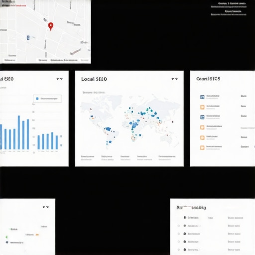 Screenshot of local SEO analytics dashboard with maps and ranking metrics