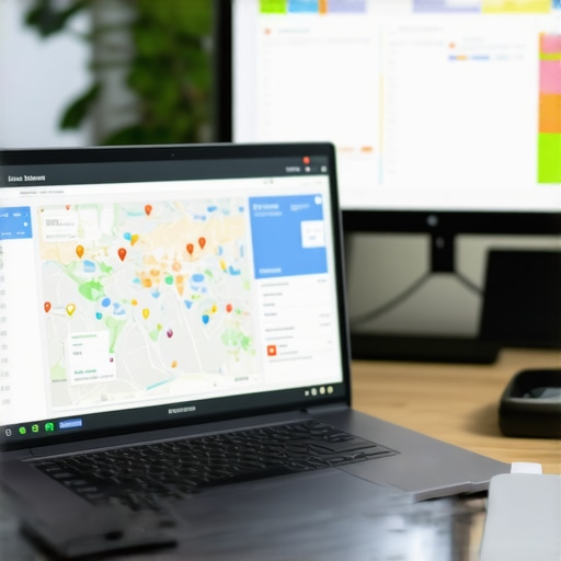 Laptop screen displaying maps audit and local SEO analytics.