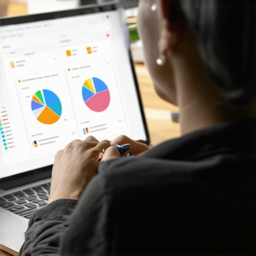 Individual reviewing Google My Business audit results on a laptop for local ranking improvements.