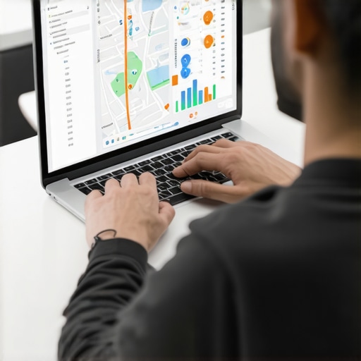 Person analyzing local SEO data for maps optimization.
