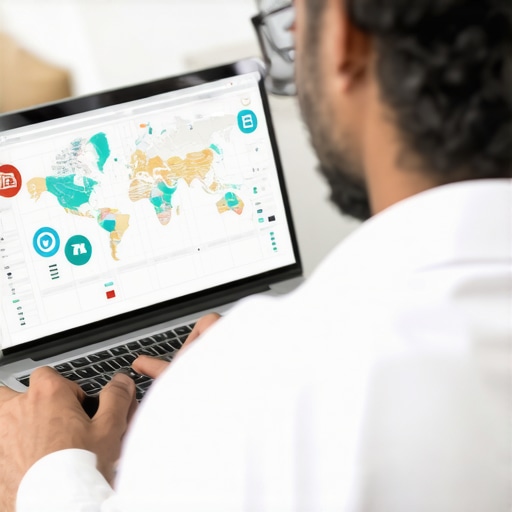 Person reviewing maps audit results showing conflicting categories on a laptop screen.