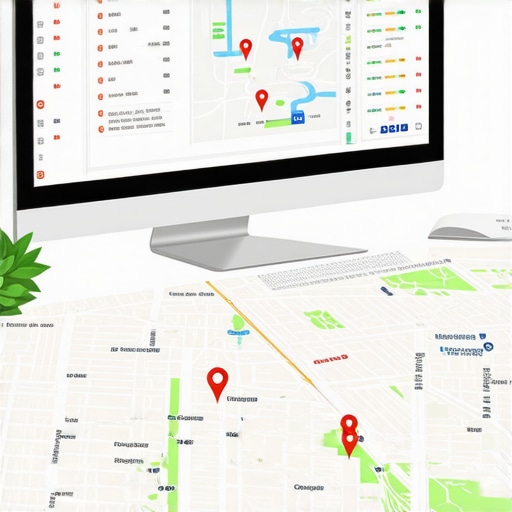 Business owner analyzing Google Maps profile, fixing pin placement errors with audit tools